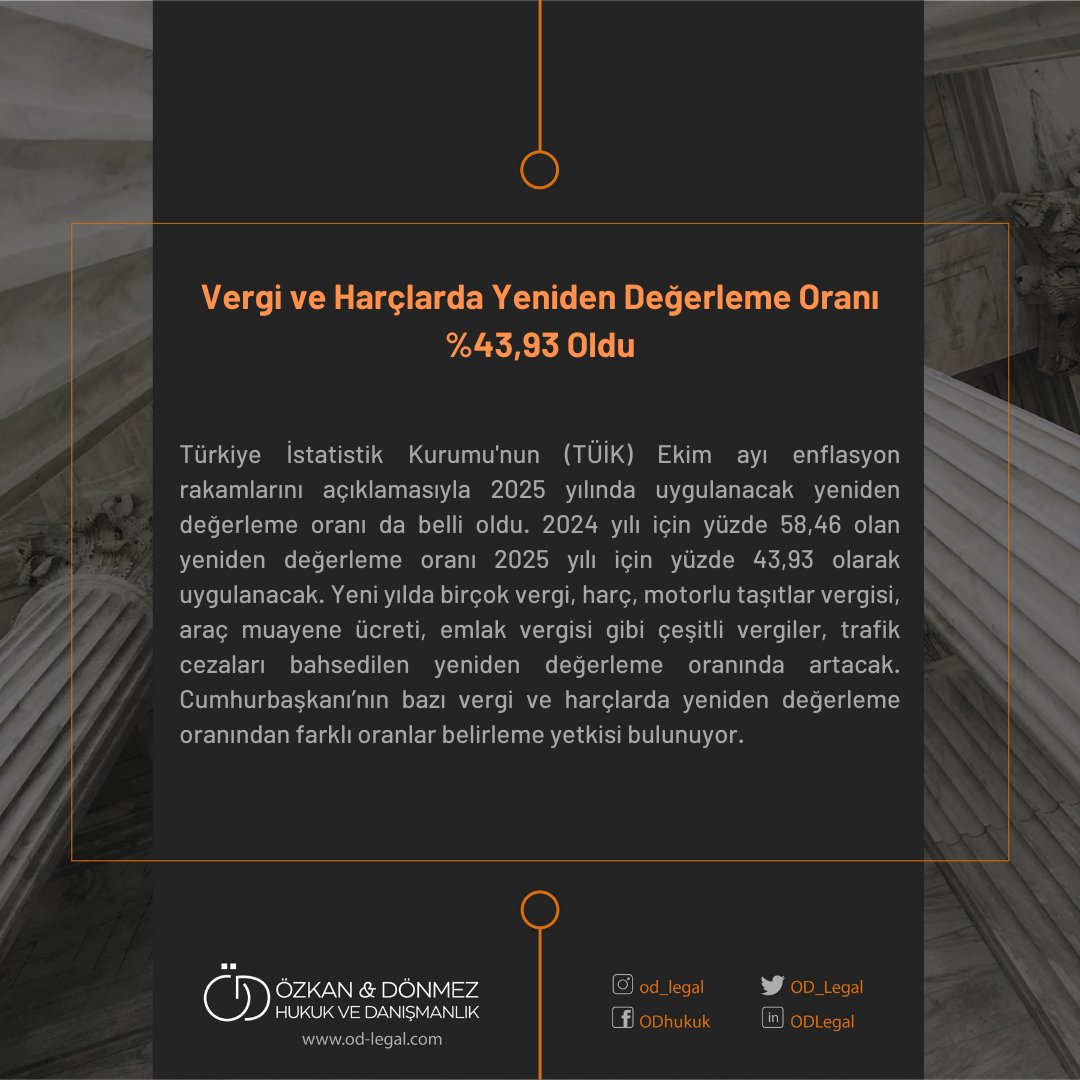 Vergi ve Harçlarda Yeniden Değerleme Oranı %43,93 Oldu #ODLegal #gündem