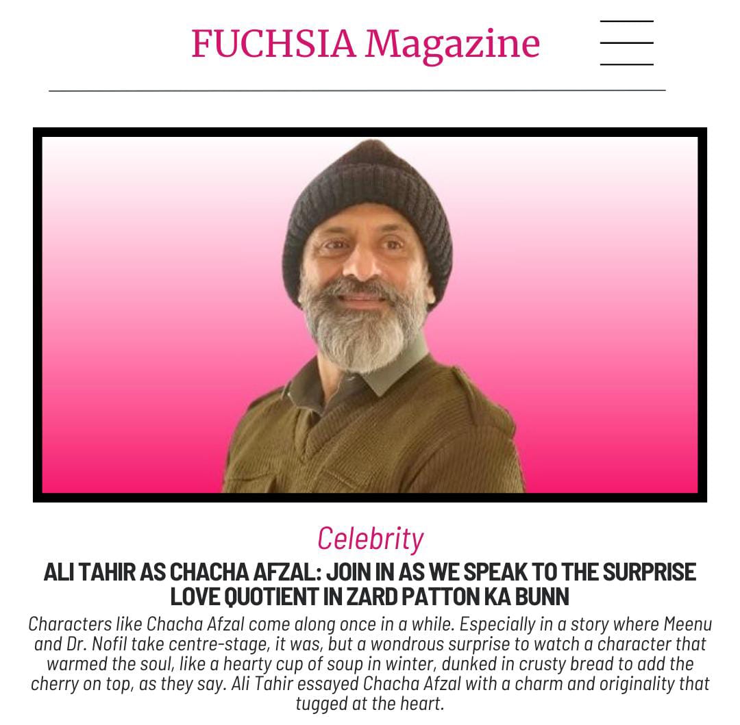 fuchsia_mag's tweet photo. #AliTahir As Chacha Afzal: Join In As We Speak To The Surprise Love Quotient In #ZardPattonKaBunn 
https://t.co/BqjFLh09oe

#fuchsiamagazine #fuchsiaepaper #mustafaafridi @KashfFoundation #sajalaly #hamzasohail #mubashirmehmood #tanveersyed #samiyamumtaz #rehansheikh #SaifeHasan https://t.co/CNlrJECnJ6