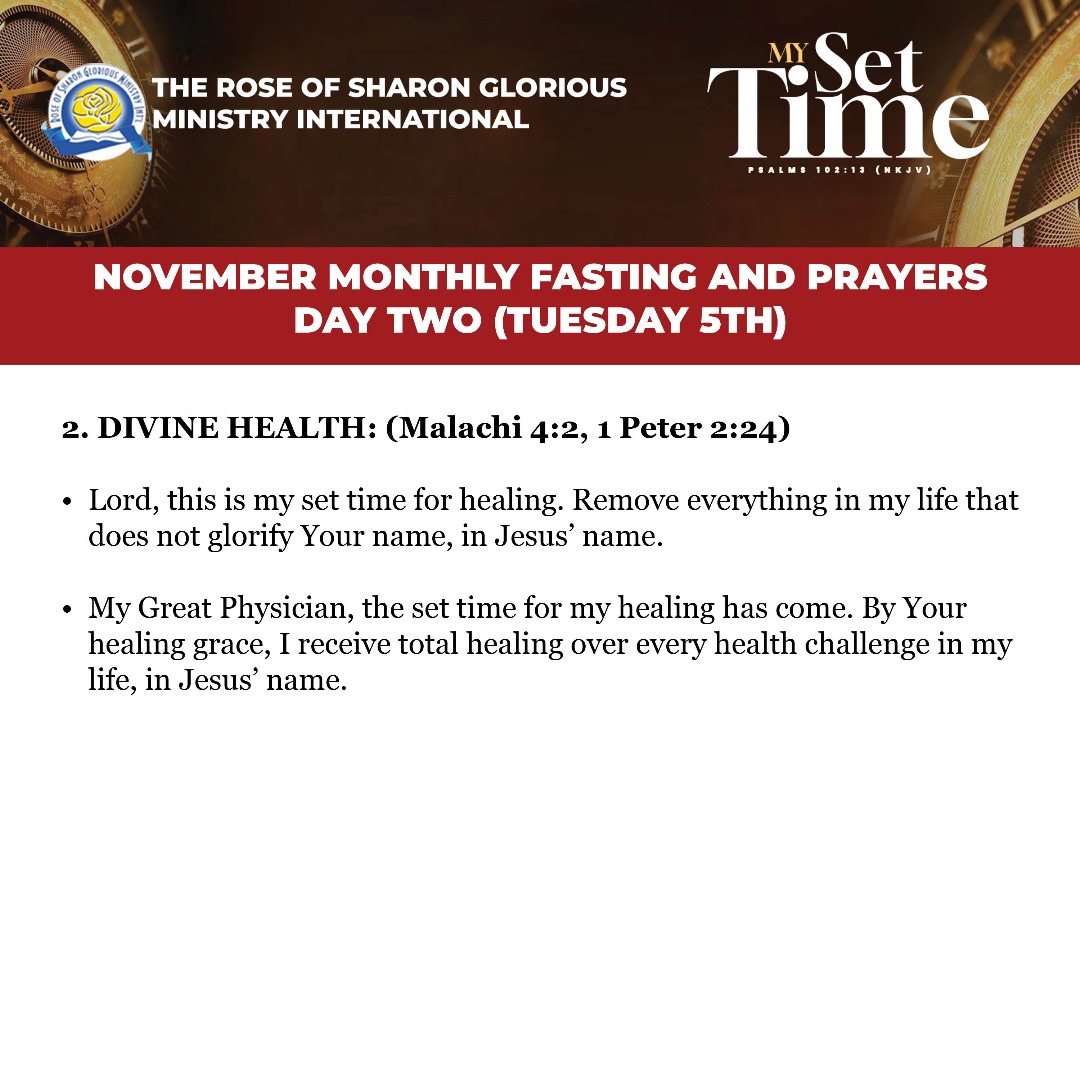 ROSGMI's tweet image. 3 -Day Fasting and Prayer. Prayer guide for Day 2 – Tuesday, 5th November 2024.
 
Swipe left ➡

#MySetTime
#PrayerGuide #PrayerMeeting #ROSGMI
#FastingAndPrayer #November2024