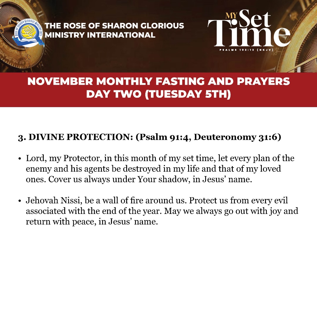 ROSGMI's tweet image. 3 -Day Fasting and Prayer. Prayer guide for Day 2 – Tuesday, 5th November 2024.
 
Swipe left ➡

#MySetTime
#PrayerGuide #PrayerMeeting #ROSGMI
#FastingAndPrayer #November2024
