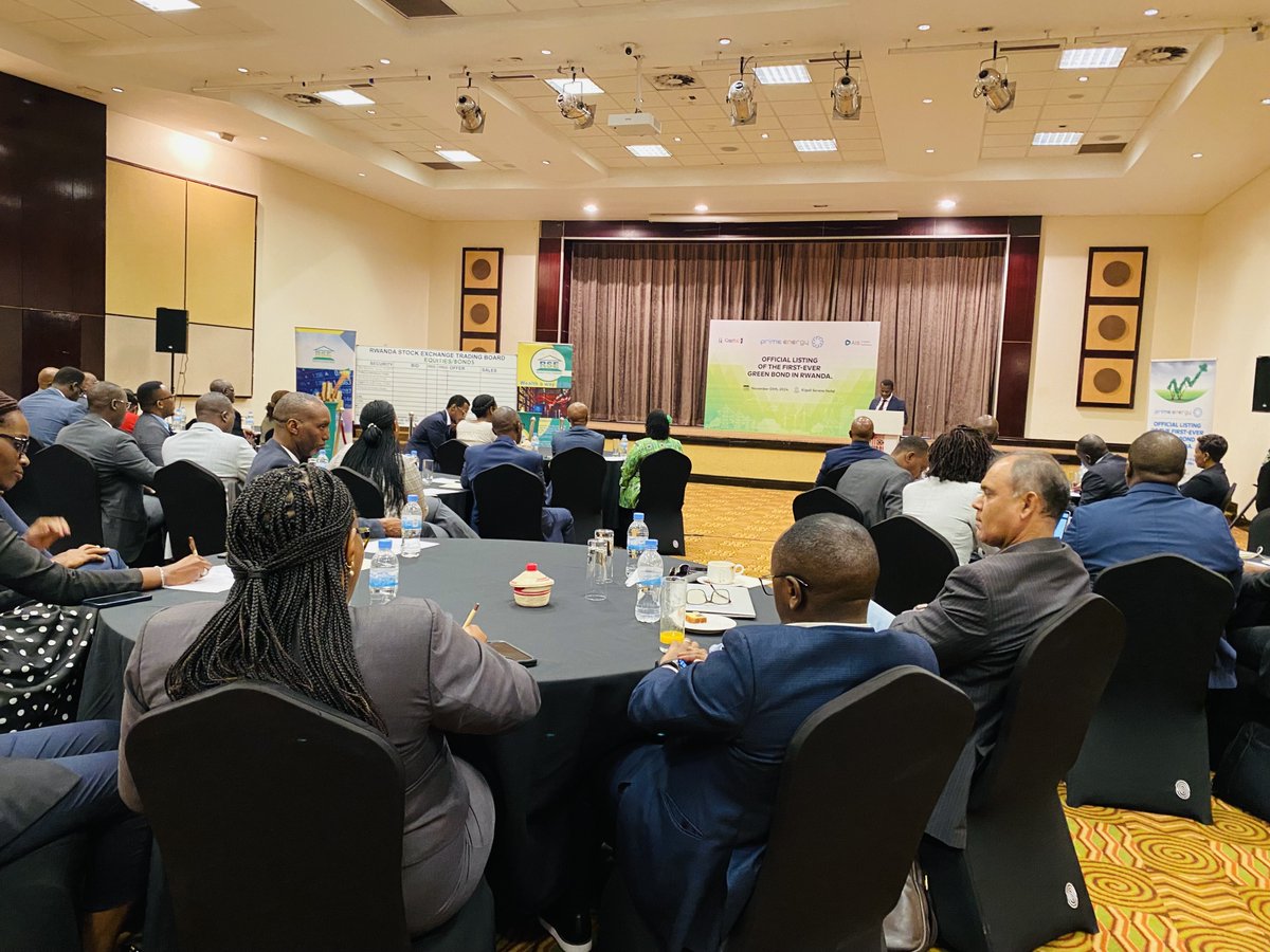 RwStockExchange's tweet photo. 🌍 Exciting news! The listing of Rwanda's first #GreenBond by @PrimeEnergy_PLC is happening now! This landmark event marks a significant step towards sustainable investment and environmental progress in the region. Join us in celebrating this milestone! #PrimeLists https://t.co/Fqu3TjEwzA