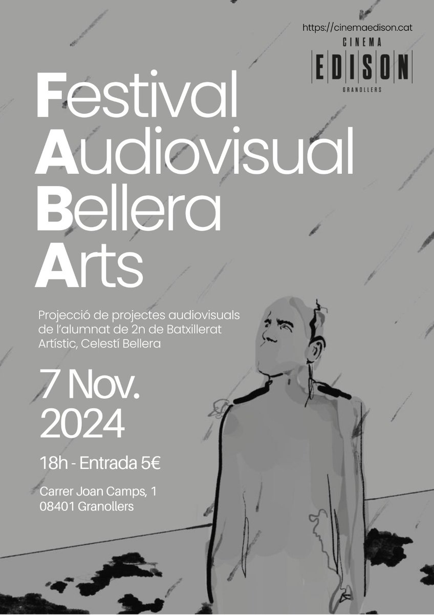 Aquest dijous acollim el 🎬FABA, el Festival Audiovisual Bellera Arts, una projecció de projectes audiovisuals de l'alumnat de 2n de Batxillerat de <a href="/INSCelesBellera/">INS Celesti Bellera</a>! 

🎟 L'entrada és oberta per a tothom! Compra les teves aquí: cinemaedison.koobin.com/index.php