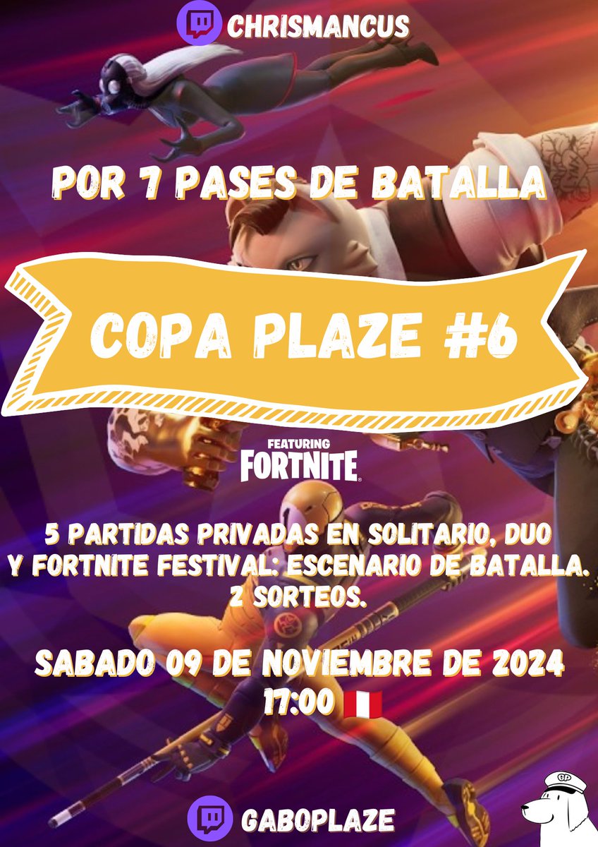 gaboplaze's tweet photo. ¿Quieres el pase de la temporada REMIX completamente GRATIS? PARTICIPA en la COPA PLAZE #6 y gánate 1 de los 7 PASES que tenemos para ti.
Te esperamos!
#fortniteremix #fortnitetorneo #fortnitesorteo #fortnitetournament #fortnitegiveaway #fortnitestreamer #fortnitemarvel https://t.co/CXEYsKqVzP