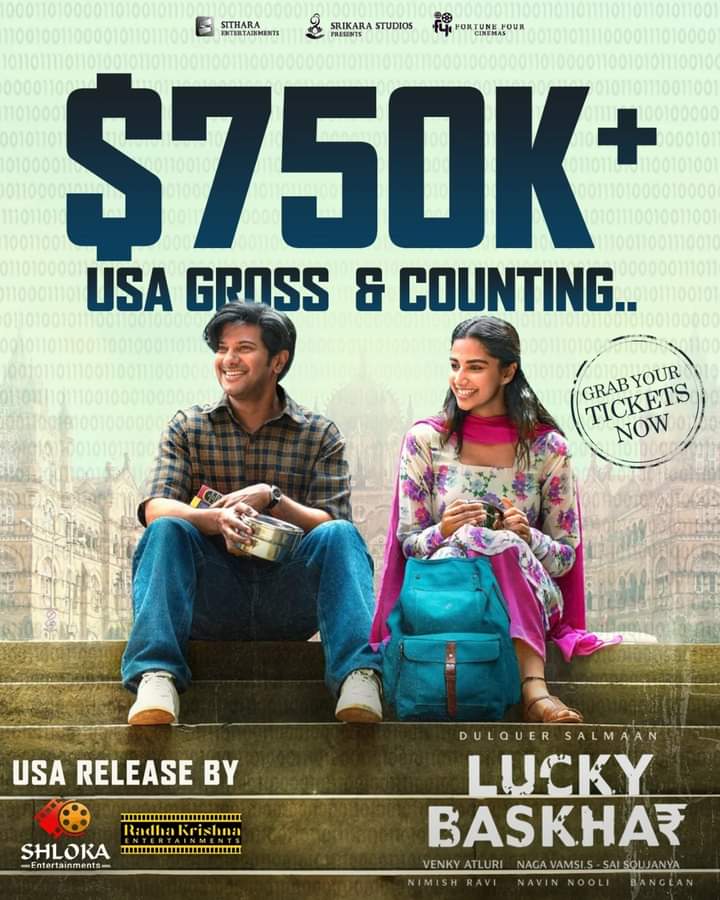Rohitttttt_45's tweet photo. #LuckyBaskhar USA Gross hits the $750K Mark, setting a remarkable benchmark ❤️‍🔥
1M Soon... 👀

#LuckyBaskhar 🇺🇸 #DulquerSalmaan https://t.co/NKgNNHPD7X