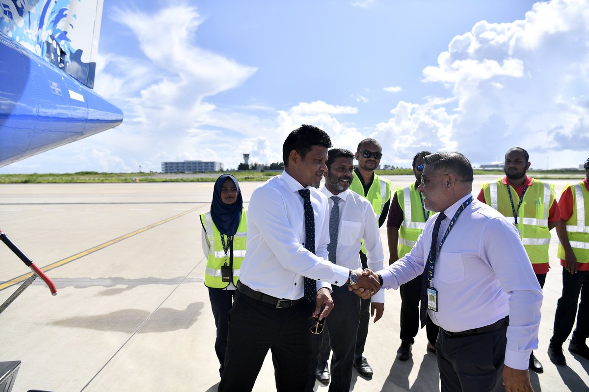 presidencymv's tweet photo. Vice President Uz @HucenSembe departs for Kulhudhuffushi City on an official trip. He will be attending the inauguration ceremony of the "Hashiheyo Raajje" Programme. https://t.co/xkva9Cwlsp