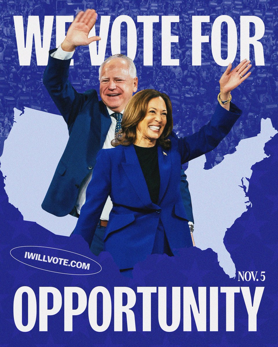 KamalaHarris's tweet image. We will vote for a future of opportunity and freedom—not for some, but for all.