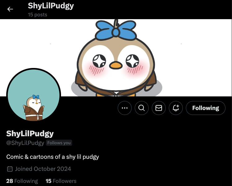 vaelriey's tweet photo. Started a new account, @ShyLilPudgy, to share my doodles and comics inspired by my Lil Pudgy🐧 Figured it's time to put my @LilPudgys to use and practice some illustrations along the way. If you're into cute and random art dumps, stick around!

#LilPudgys https://t.co/Rw2etUyDjg