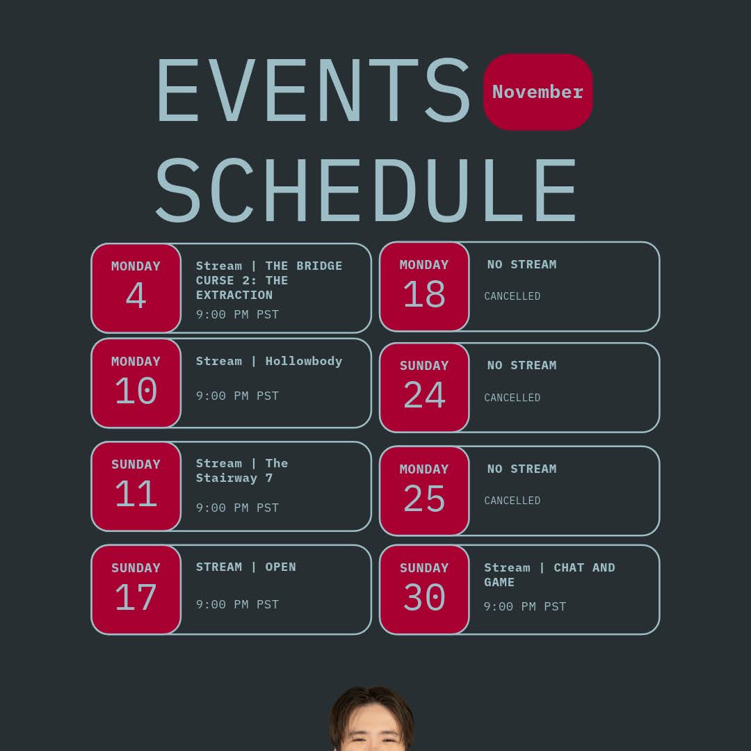 MikeyBagBro's tweet photo. Since I've been asked about how my streaming schedule looks this November, here it is 😌 https://t.co/KzVmg5DRo2