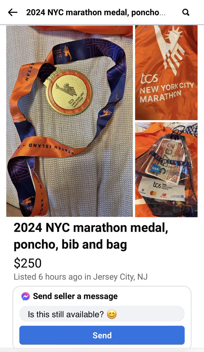 Within hours of finish someone put their 2024 NYC marathon medal up for sale on FB marketplace. 

And when I say someone, I know exactly who, because you can look up bib numbers.