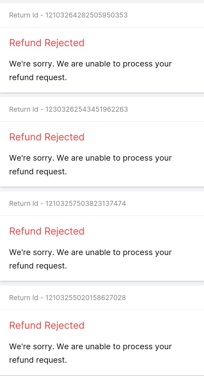 Anshuman138's tweet photo. After to many attempts and request to Flipkart my product is not returned or replaced. The product is damaged, I shared all the details in previous post.
Four times the return is rejected and they didn't provide any satisfactory explanation to the customer why it is cancelled. https://t.co/j1pREwp3wm