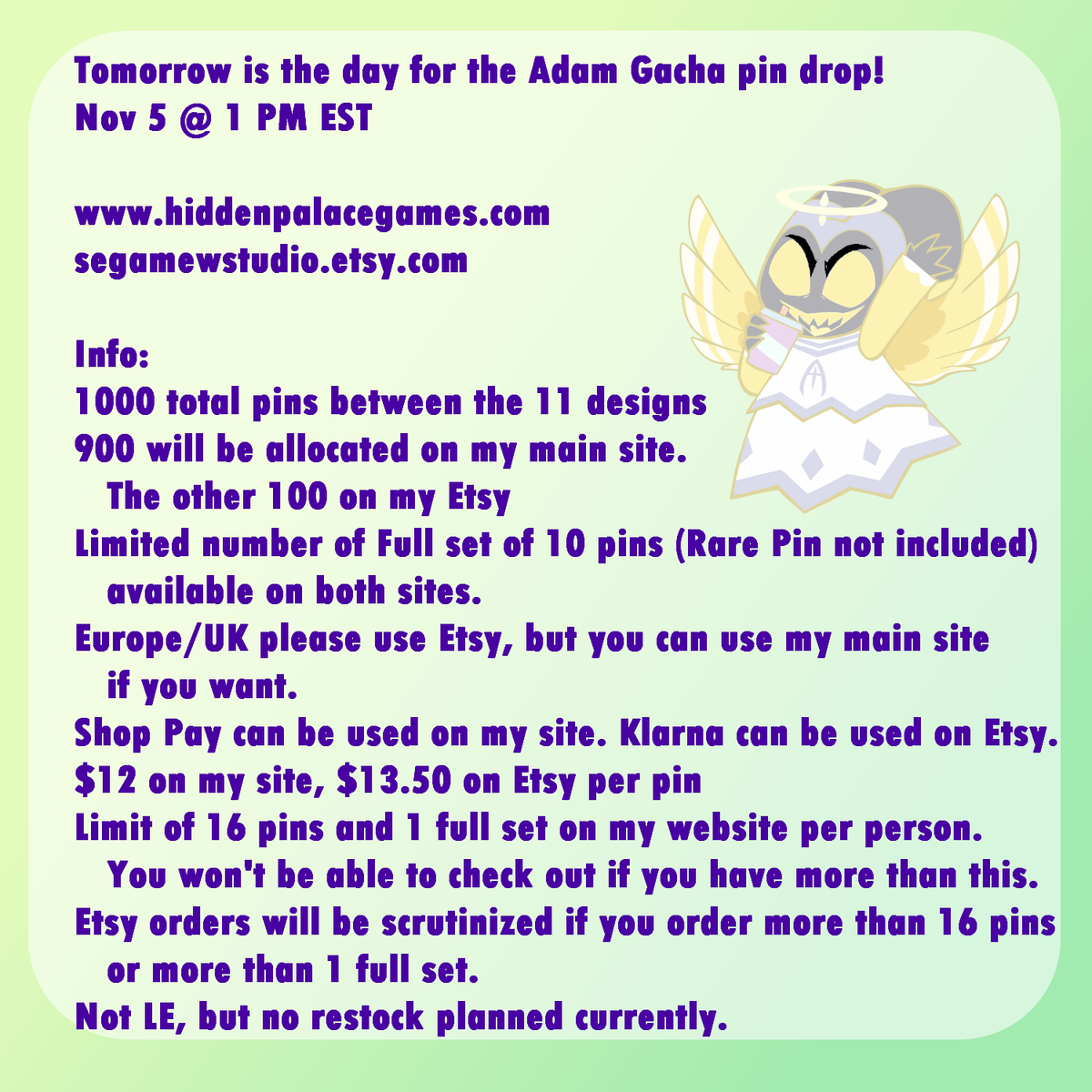 SEGAMew's tweet photo. OMG I REALIZE I NEVER ATTACHED THIS BEFORE TAKING A NAP

Here's the info guys I'm sorry I was wondering why no one asked me anything

#hazbinhoteladam #adamfirstman #adanhazbinhotel #enamelpinn #artistallow https://t.co/80yTTBRduT