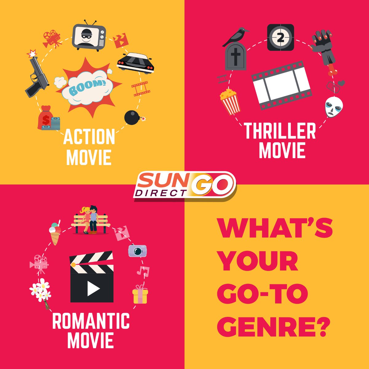 SunDirectGo's tweet image. What’s your go-to genre? Action, Romance, or Thriller?
To Subscribe Sun Direct GO, visit my.sundirectgo.in

Comment your favorites!

#sundirectgo #onesubscription #StreamingMadeEasy #SubscribeNow #OTT #GoSupreme #GOClassic