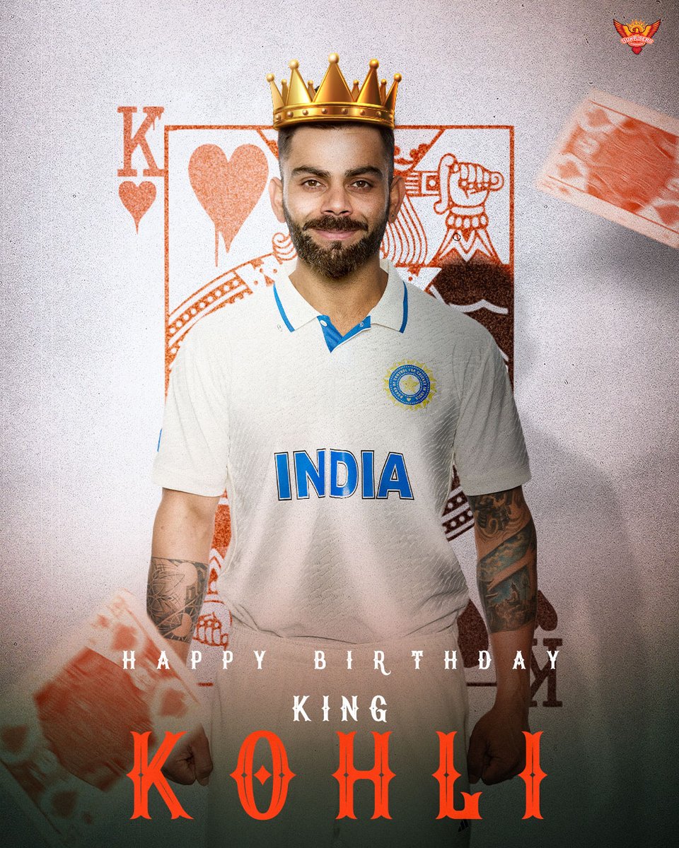 SunRisers's tweet photo. The 𝑲ing of a billion hearts 🇮🇳

Happy birthday, Virat ✨ https://t.co/kWJiz7BNlO