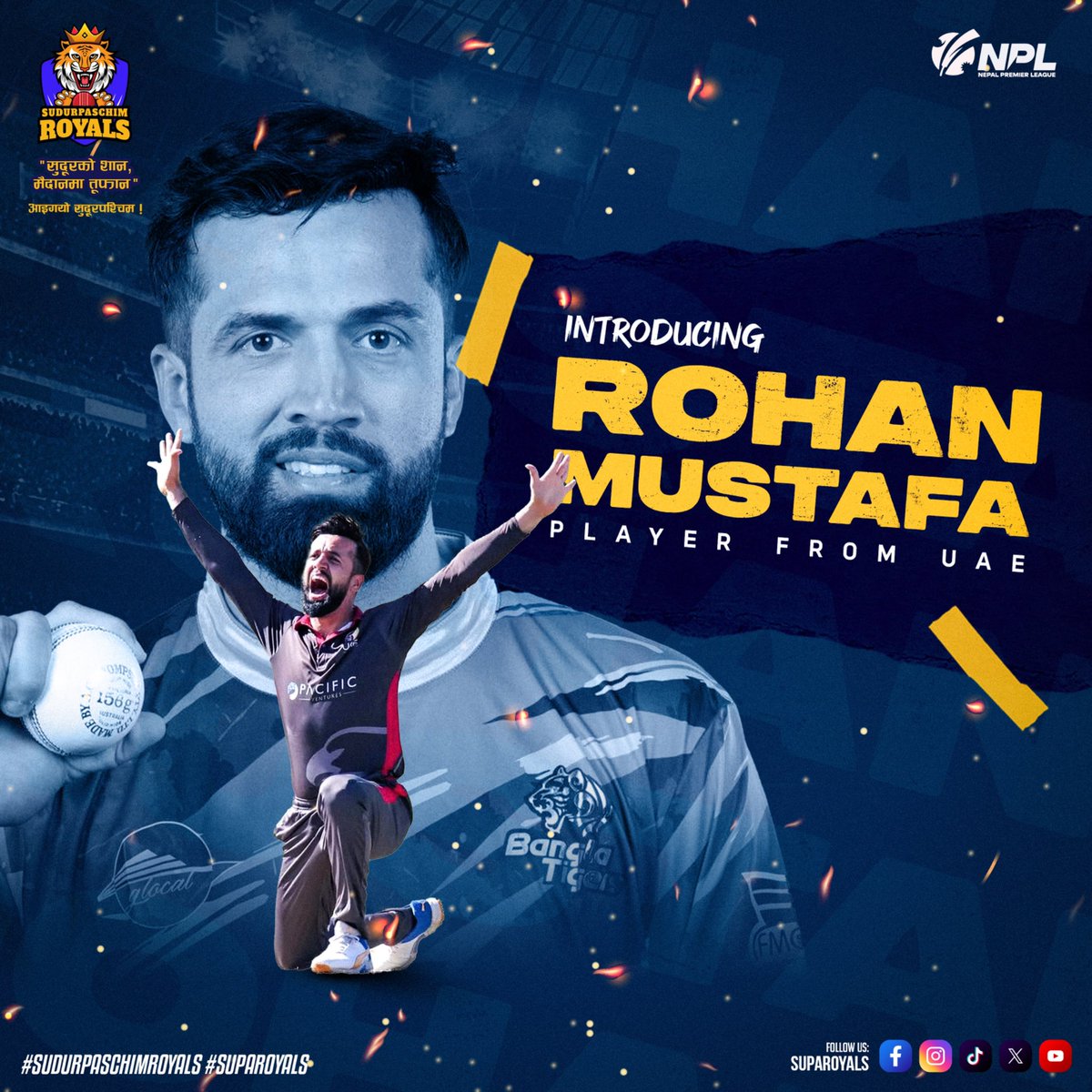 🇦🇪✨ Big Announcement! ✨🇳🇵

We’re thrilled to welcome Rohan Mustafa from UAE to the Sudurpaschim Royals family! 💥 A fan-favorite and a familiar face in Nepali cricket, Rohan’s all-round talent and fighting spirit make him the perfect addition to our team!

Let’s give him a warm