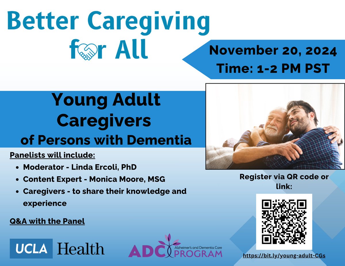theadcprogram's tweet photo. Our Better Caregiving for All webinar series continues this month, with Young Adult Caregivers of PLWD. 

Register to join us on November 20th from 1-2 pm PST.
https://t.co/ctKBnHH3Vs https://t.co/Z0xSho9JJG