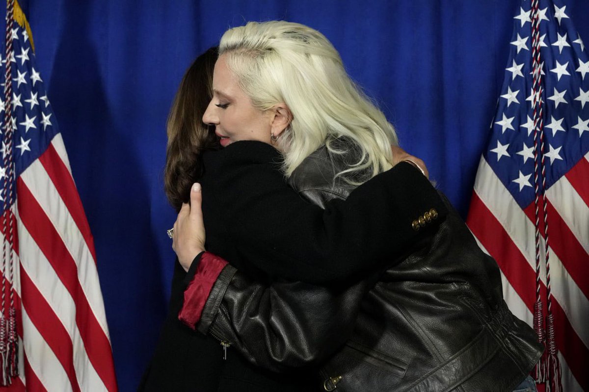 hitsignal's tweet photo. Lady Gaga and Kamala Harris tonight 💙 https://t.co/AbpmE9DwGj