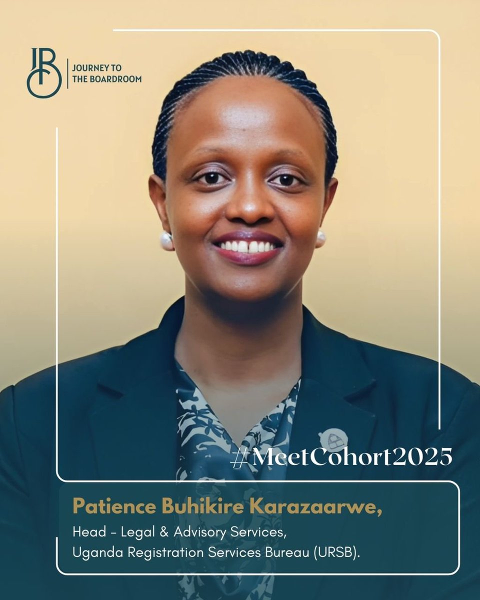 JTBoardroom's tweet photo. Meet @patiencekb20, a seasoned Advocate of the High Court of Uganda and Subordinate Courts, with a legal career that spans over 12 years. Patience brings a wealth of expertise to her current role as Head of Legal &amp; Advisory Services @URSBHQ https://t.co/eMxIwEAed6