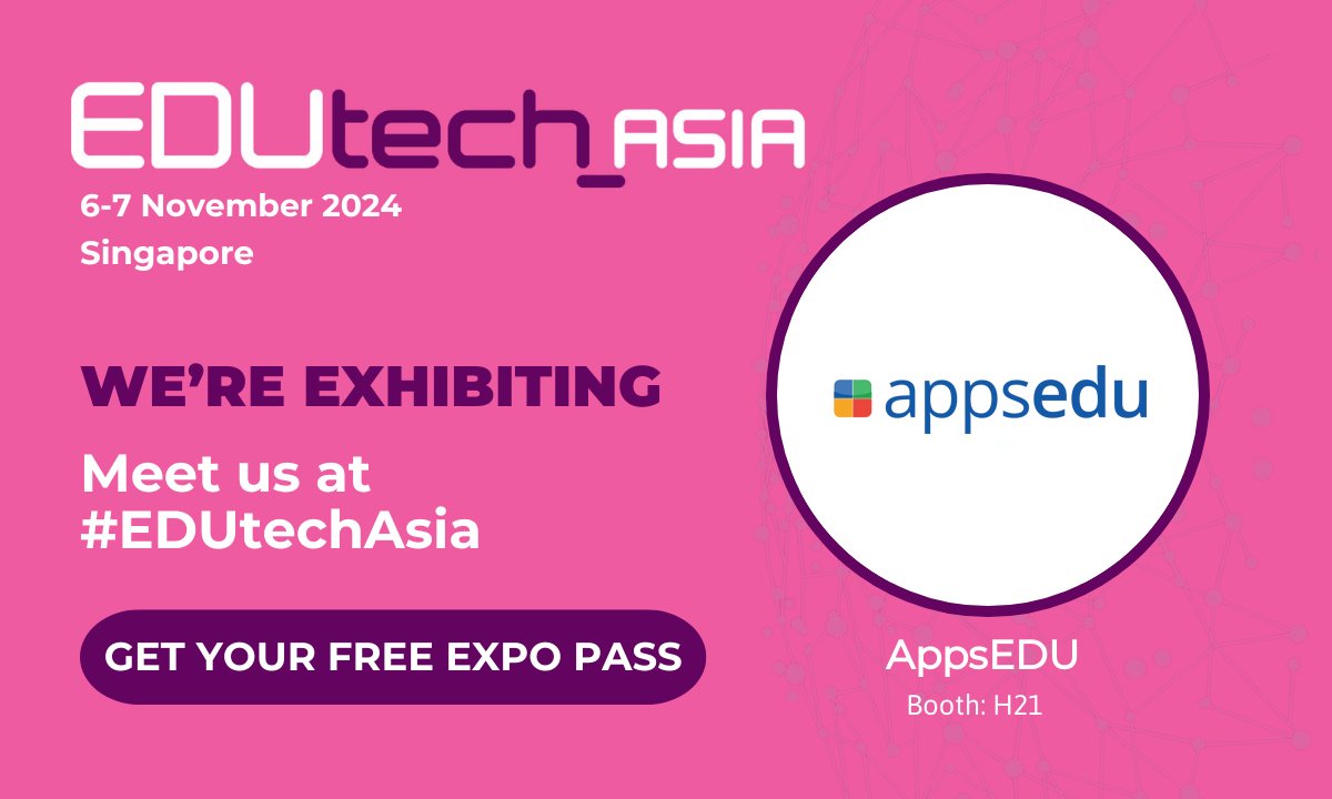 We're excited to be at #EDUtechAsia! Come meet us at booth H21 and learn how AppsEDU can help transform your school with Google Gemini AI.