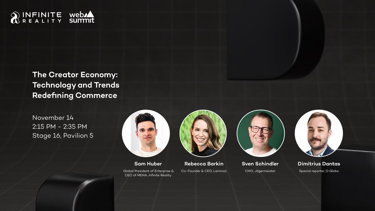 #WebSummit: See how the future of digital engagement is being reshaped by emerging technologies.

Join <a href="/SamHuber/">Sam Huber</a>, Global President of Enterprise &amp; CEO of MENA, on this panel with industry leaders for insight into transforming creator commerce via:

- Next-gen virtual environments