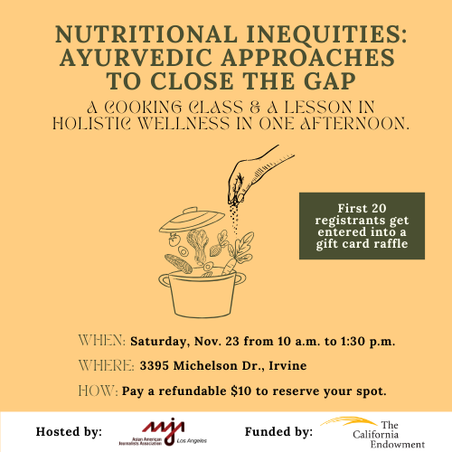 AAJAla's tweet photo. SPECIAL EVENT: A cooking class &amp; a lesson in holistic wellness in one afternoon. 

Learn about nutritional inequities and Ayurvedic approach to wellness.

The first 20 people will be entered into a gift card raffle

Register TODAY at https://t.co/DppKEjztb7 https://t.co/UzimixS4Ai
