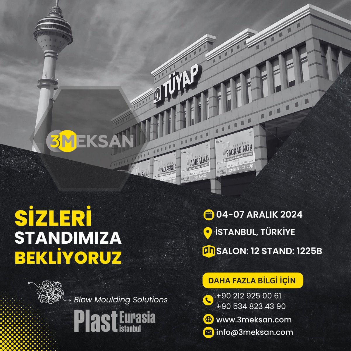 04-07 Aralık 2024 Tarihinde düzenlenen PlastAvrasya Fuarında 12.Salon - 1225B. numaralı standımızda yerimizi alıyoruz, sizleri de bekliyoruz. 
#Plasteurasia #plasteurasia #3meksan