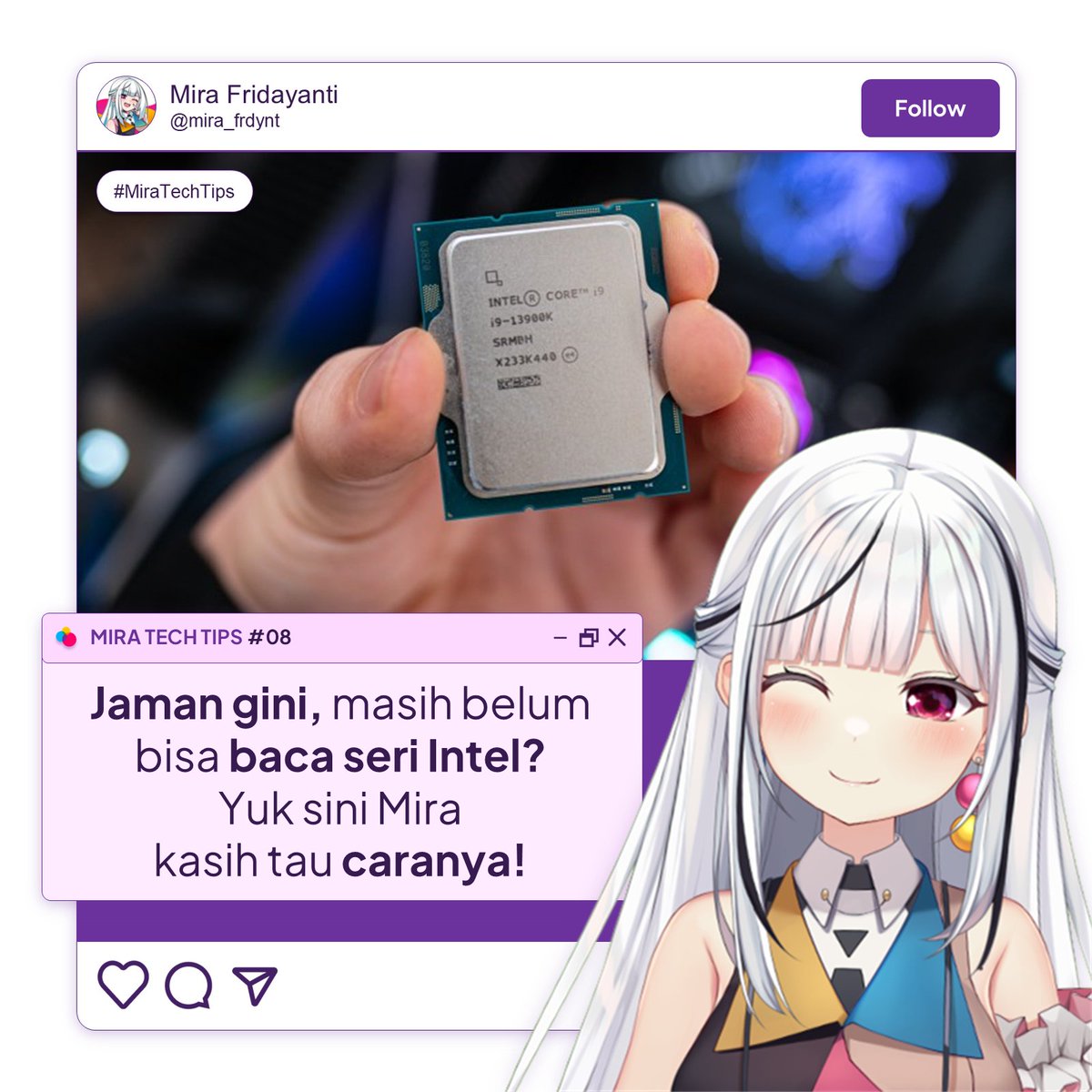 mira_frdynt's tweet photo. Hai, MedForians dan Miracle!

Bingung cari prosesor Intel yang pas buat kebutuhan kamu?

Tenang aja, kali ini #MiraTechTips bakal bantu kamu paham kode-kode prosesor Intel biar gak salah pilih! https://t.co/s093tKsQF8