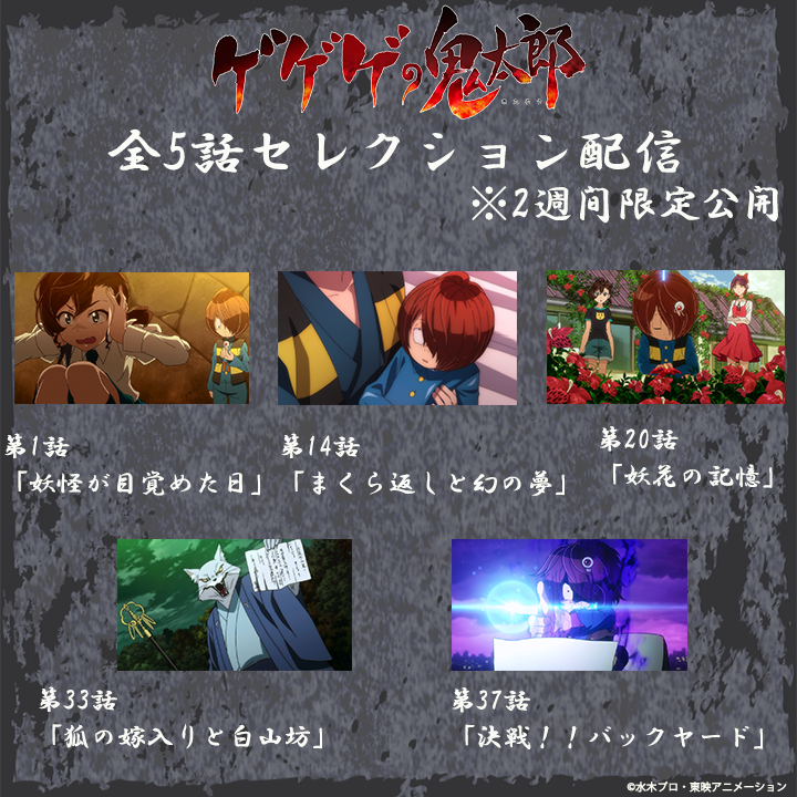 🔥『#ゲゲゲの鬼太郎（第6期）』セレクション🔥

『#鬼太郎誕生 ゲゲゲの謎 』
📀11月17日（日）Blu-ray＆DVD発売を記念して
11月11日（月）21:00より
全5話を期間限定公開🎉
#水木しげる