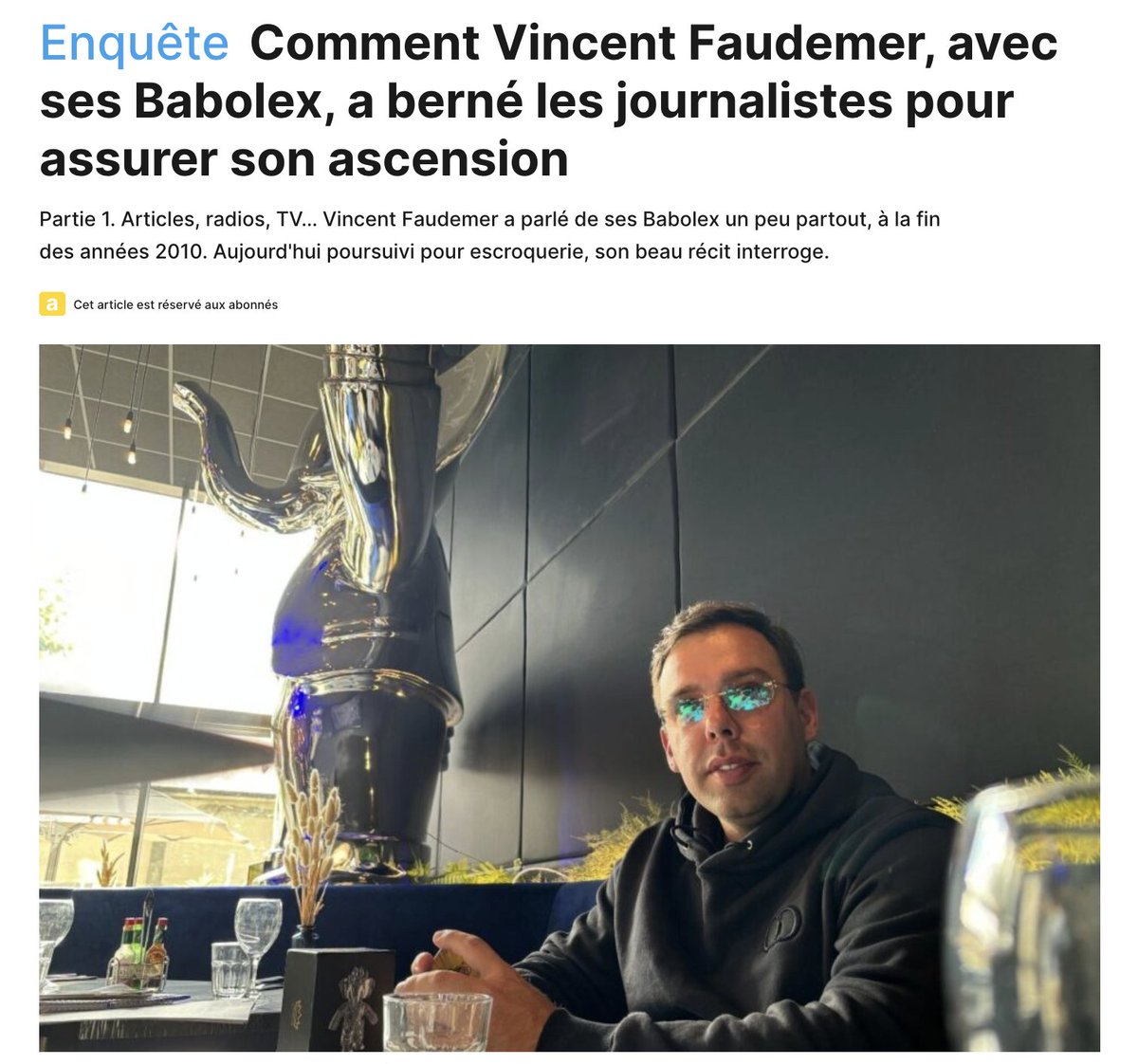 Aujourd'hui chez <a href="/EnquetesActu/">Enquêtes d'actu</a> sort le premier volet de notre enquête, avec <a href="/valentinleboss3/">Valentin Lebossé</a>, sur Vincent Faudemer. 
Perso, je bosse dessus depuis six ans (bon, pas en continu). Je vous explique un peu la folie de cette histoire qui, c'est certain, finira dans un documentaire ⤵️
