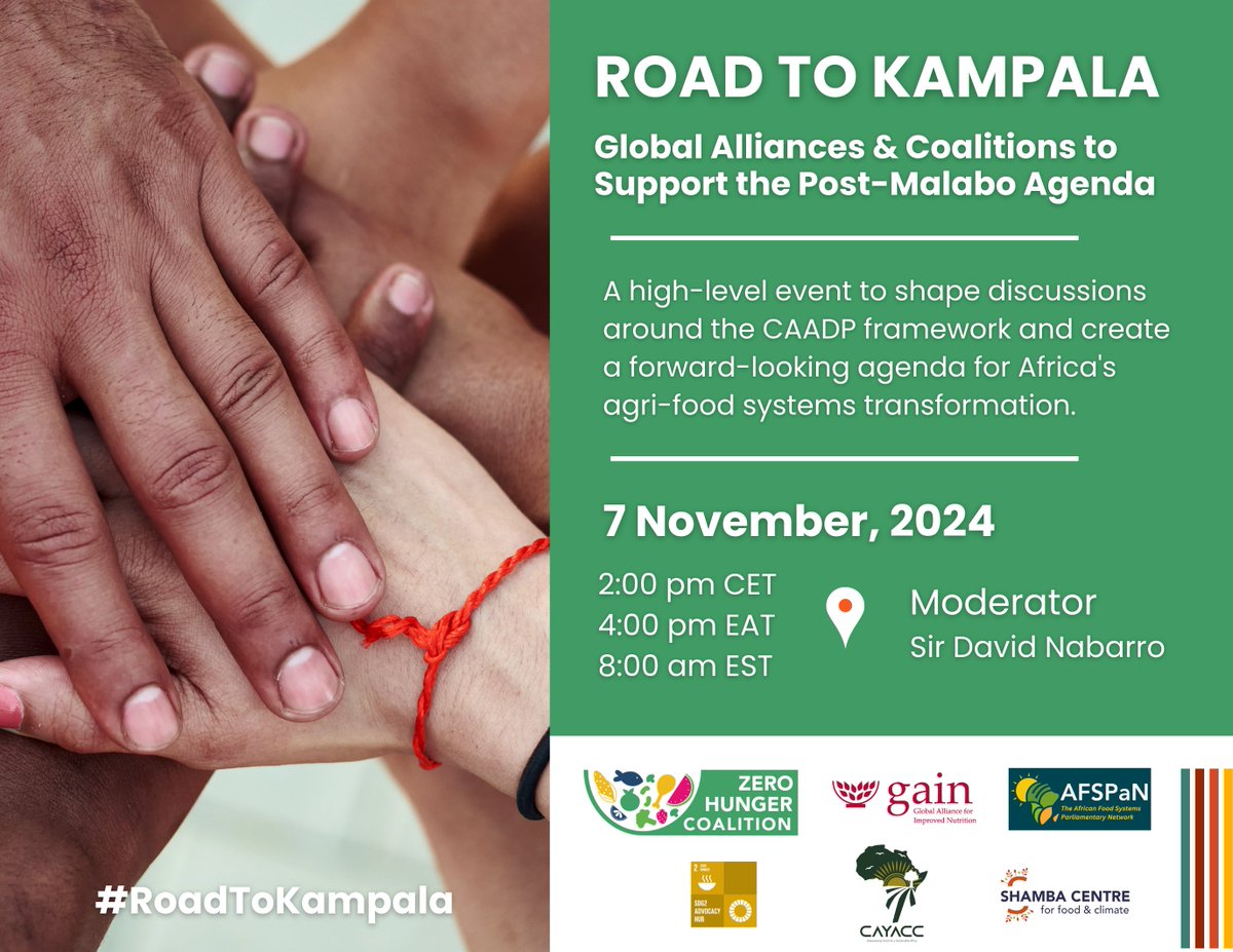 CAYACC (@cayaccafrica) on Twitter photo Africa is advancing CAADP, a key framework for #FoodSystemTransformation in the next decade. How can our Coalition, the <a href="/g20org/">G20 South Africa</a> global alliance and the Alliance of Champions align to support Africa? Join this #RoadToKampala webinar that we co-organise.
t.ly/RbsCA Africa is advancing CAADP, a key framework for #FoodSystemTransformation in the next decade. How can our Coalition, the <a href="/g20org/">G20 South Africa</a> global alliance and the Alliance of Champions align to support Africa? Join this #RoadToKampala webinar that we co-organise.
t.ly/RbsCA