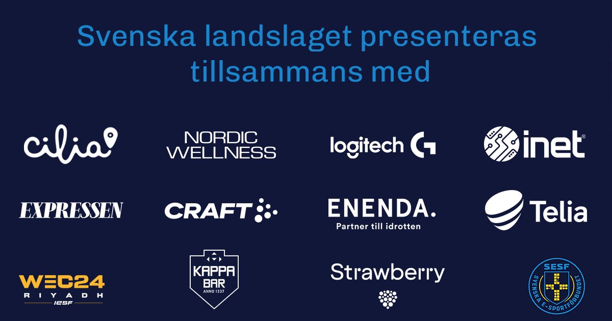 Nästa vecka börjar World Esports Championship 2024 i Riyadh och Sverige har kvalificerat in med landslag i tre grenar; Dota 2, CS2 Women och CS2 Open där Sverige är regerande mästare.

De som kommer representera Sverige är: