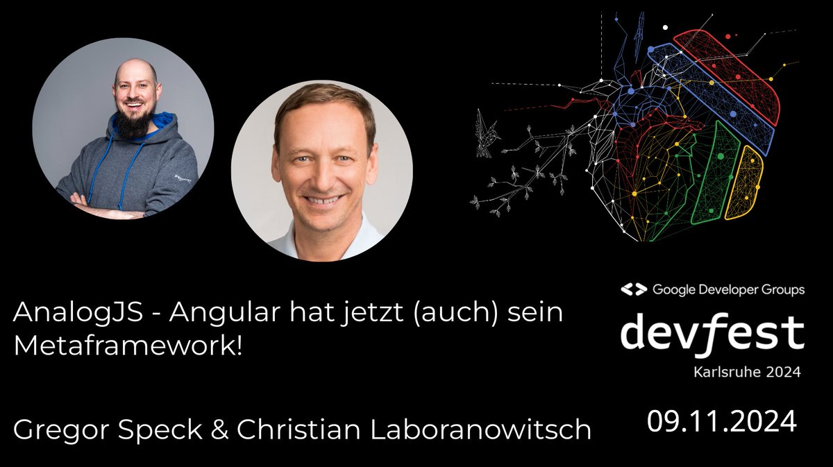 GDGKarlsruhe's tweet image. 🚀 AnalogJS – das Meta-Framework für Angular!
Gregor Speck & Christian Laboranowitsch zeigen, wie SSR, SSG & BFF deine Projekte optimieren.
🎟️ Sei dabei und entdecke die Vorteile des neuen Meta-Frameworks für Angular: devfestka.de/home
#Angular #AnalogJS