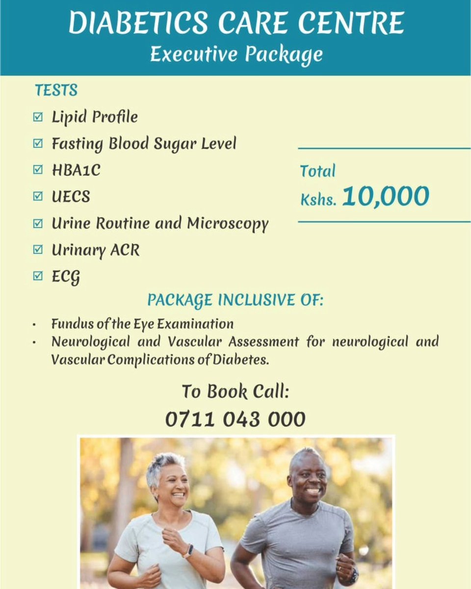 We are excited to announce the launch of our new Diabetes Clinic
     Opening Day: Every Wednesday
📍 Location: Main Branch Ngong road
🕒From 2:00 pm to 5:00 pm
        For more information reach us on 0711043000