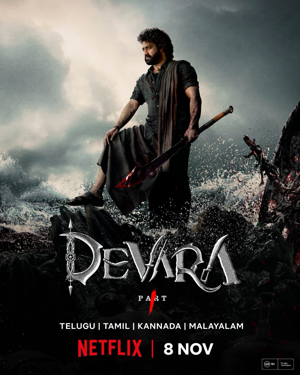 Netflix_INSouth's tweet photo. Apudapudu dhairyaniki thelidhu avasaraniki minchi thanu undakoodadhu ani… appudu bhayaniki theliyali, thanu ravalsina samayam ochindhi ani. Osthunnadu 🌊🐅
Watch Devara on Netflix, on 8 November in Telugu, Tamil, Malayalam and Kannada. Coming soon in Hindi.

#DevaraOnNetflix https://t.co/8cBzZVqv0i