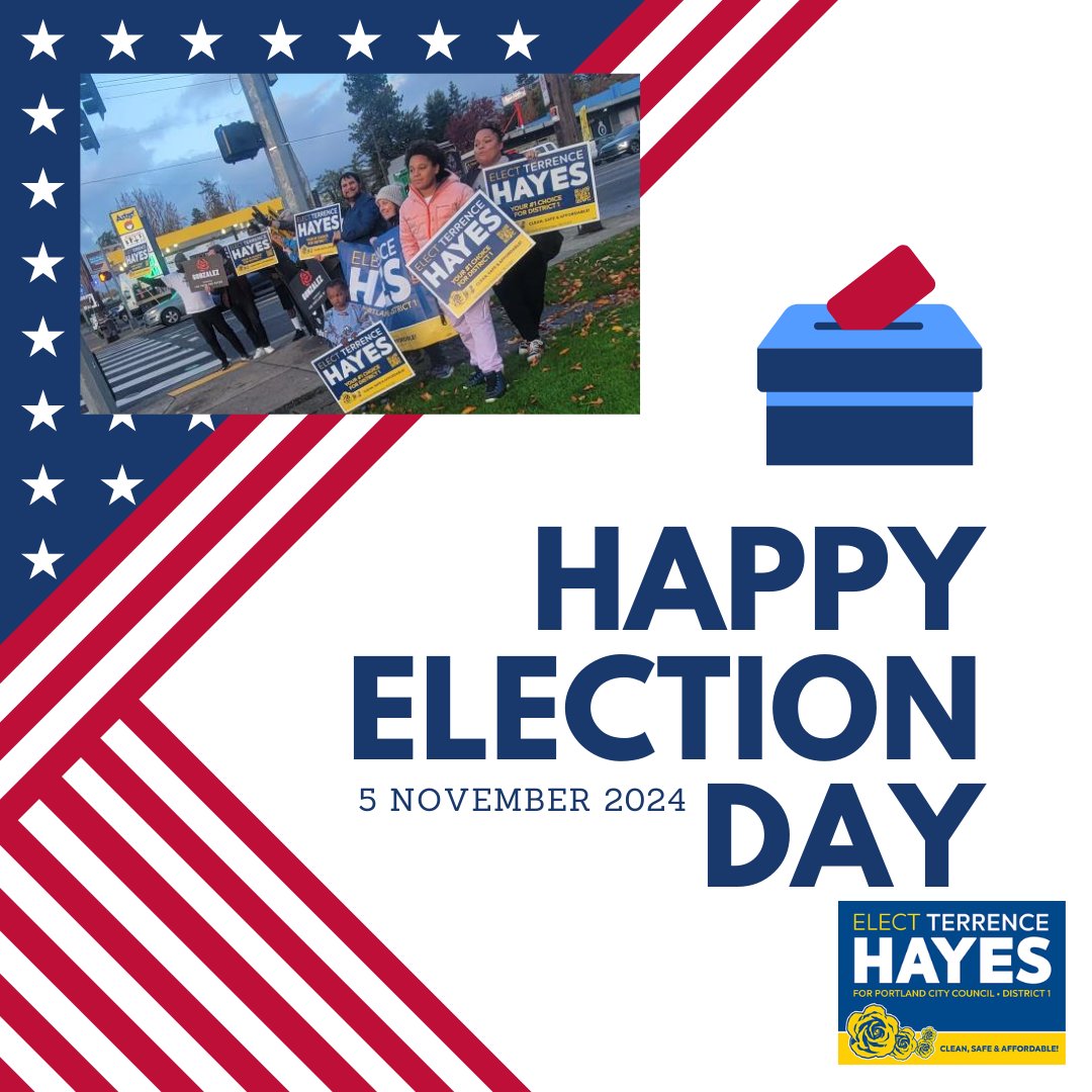 Today is the big day - thank you to everyone who supported me in any way, big or small. Win or lose, we ran the best campaign we could have, and I am grateful to everyone who helped me across this finish line! ❤️ 💪🏿 🌹

#teamterrence #teamhayes4portland #cleansafeaffordable