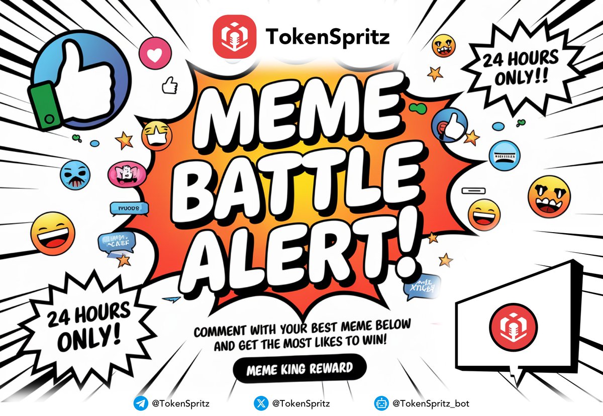 🎉 Meme Battle is On! 🎉

Got a hilarious meme? 🤣 
Share it in the comments of our announcement here: t.me/tokenspritzcha…

 The meme with the most likes in 24 hours will be crowned Meme King and earn a special $PEPE token reward! 👑✨

⏳ Time: 24 Hours Only!
💬 Drop your