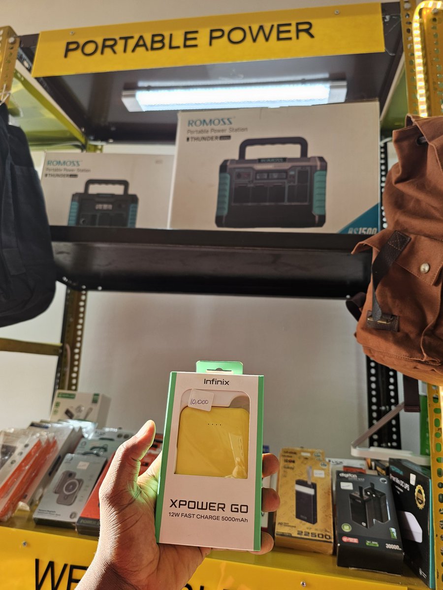 Early morning deal!!

This portable 5,000mah infinix powerbank is going for just 10k. 

Portable &amp; fits in your pocket.

Only 2 remaining.

Call/WhatsApp 09036807525 to order or send a Dm. 

Find us at Suite C8 at Bricks 'n' More Plaza, Plot no. 859, 6th Avenue Gwarinpa II Abuja.