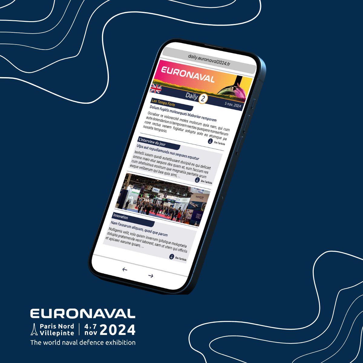 🌊 𝗪𝗲𝗹𝗰𝗼𝗺𝗲 𝘁𝗼 𝗱𝗮𝘆 𝟮 𝗼𝗳 𝗘𝗨𝗥𝗢𝗡𝗔𝗩𝗔𝗟! 🚢

Read the 𝗗𝗔𝗜𝗟𝗬 𝗻°𝟮, highlighting key moments, enriching discussions with industry leaders, and groundbreaking innovations at the exhibition! 📖
👉daily2024.euronaval2024.fr/nov05.html

#EN24 #Innovation