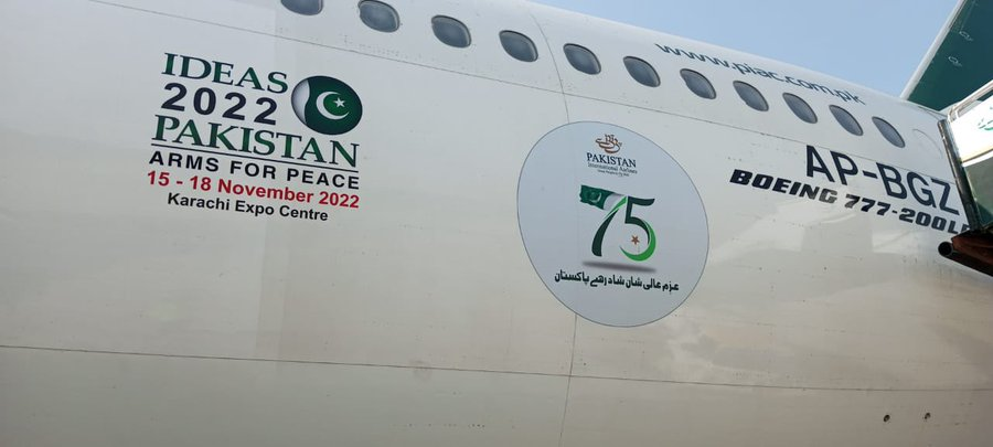 sohailahmedsa's tweet image. PIA&apos;s Boeing 777 200LR (AP-BGZ ), bears the markings of IDEAS 2022 (The International Defence Exhibition and Seminar) held in Karachi from 15-18 Nov 2022 at Expo Center Karachi.
#IDEAS2022 #IDEASPakistan #PIA #Pakistan