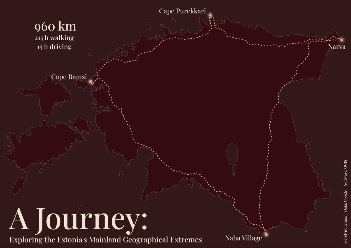 Day 5: A journey to explore #Estonia's mainland geographical extremes - north, east, south, west 🚶‍♀️🏕️🏞️🇪🇪 #30DayMapChallenge