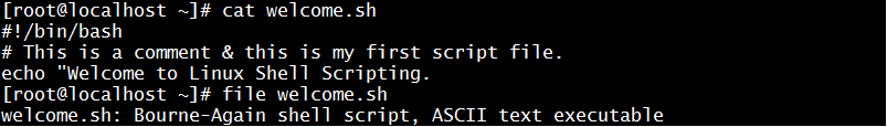 ShellManual's tweet image. Let’s create first shell script file "welcome.sh" file with the following text:

#!/bin/bash
# This is a comment &amp;amp; this is my first script file.
echo “Welcome to Linux Shell Scripting.

This is the standard being practiced with scripts, to begin with “#!” symbol