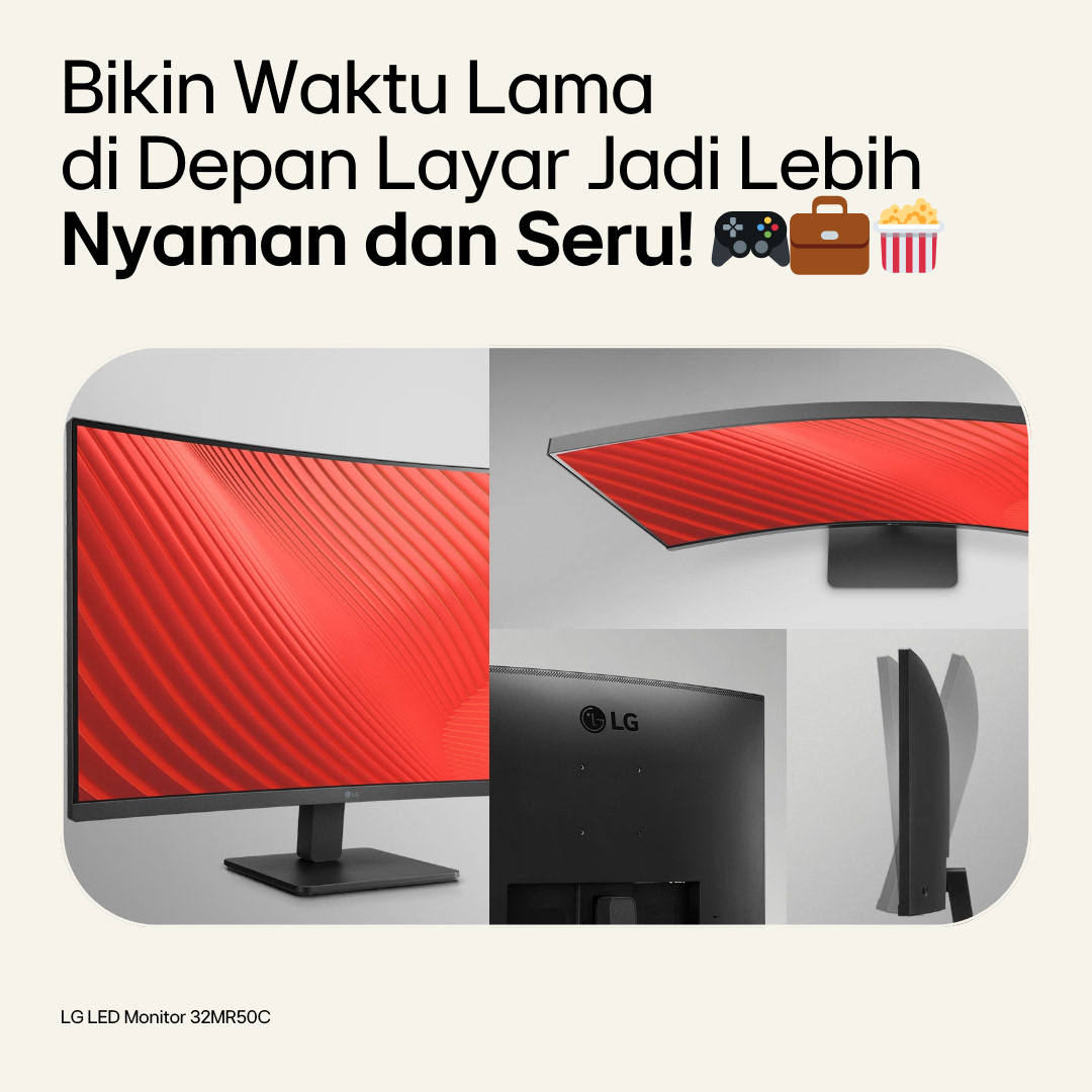 lgeindonesia's tweet image. #LGLEDMonitor #32MR50C desain ergonomis, bezel tipis di tiga sisi, dan kemampuan penyesuaian kemiringan, setiap saat kerja atau bermain jadi lebih menyenangkan.

klik: lge.ai/6011S5gdW

#LifesGood #ReinventYourFuture #BetterLifeforAll #InnovationforaBetterLife #LG