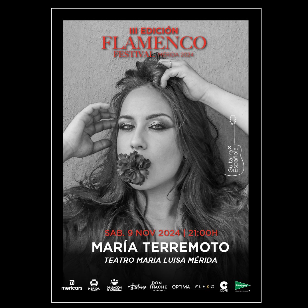 🎙️ ¿Estás preparad@ para vibrar con el arte flamenco de 𝐌𝐚𝐫𝐢́𝐚 𝐥𝐚 𝐓𝐞𝐫𝐫𝐞𝐦𝐨𝐭𝐨?
📅 𝐒𝐚́𝐛, 𝟗 𝐝𝐞 𝐧𝐨𝐯 𝐚 𝐥𝐚𝐬 𝟐𝟏:𝟎𝟎 𝐡.📍 𝐓𝐞𝐚𝐭𝐫𝐨 𝐌𝐚𝐫𝐢́𝐚 𝐋𝐮𝐢𝐬𝐚 𝐝𝐞 #𝐌𝐞́𝐫𝐢𝐝𝐚
¡Hazte ya con tus entradas! 
➡️Online: elcorteingles.es/entradas/festi…