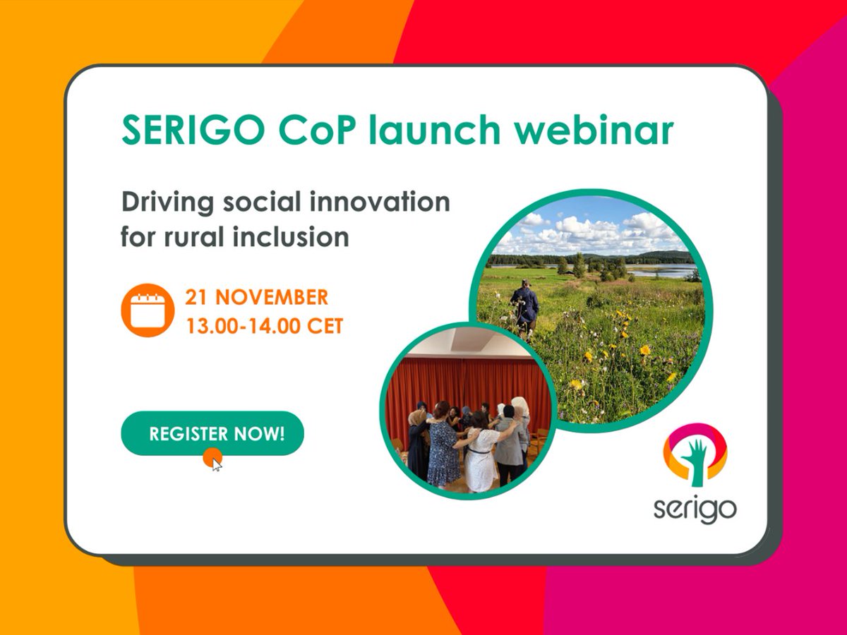 🚀 Join the SERIGO Community of Practice launch webinar! 🚀
🗓️ 21st November
🕐 13:00 CET
Connect with professionals, researchers, and policymakers working towards a brighter future for rural areas! 🌱
Register here: n9.cl/serigo
#SocialInnovation #RuralDevelopment