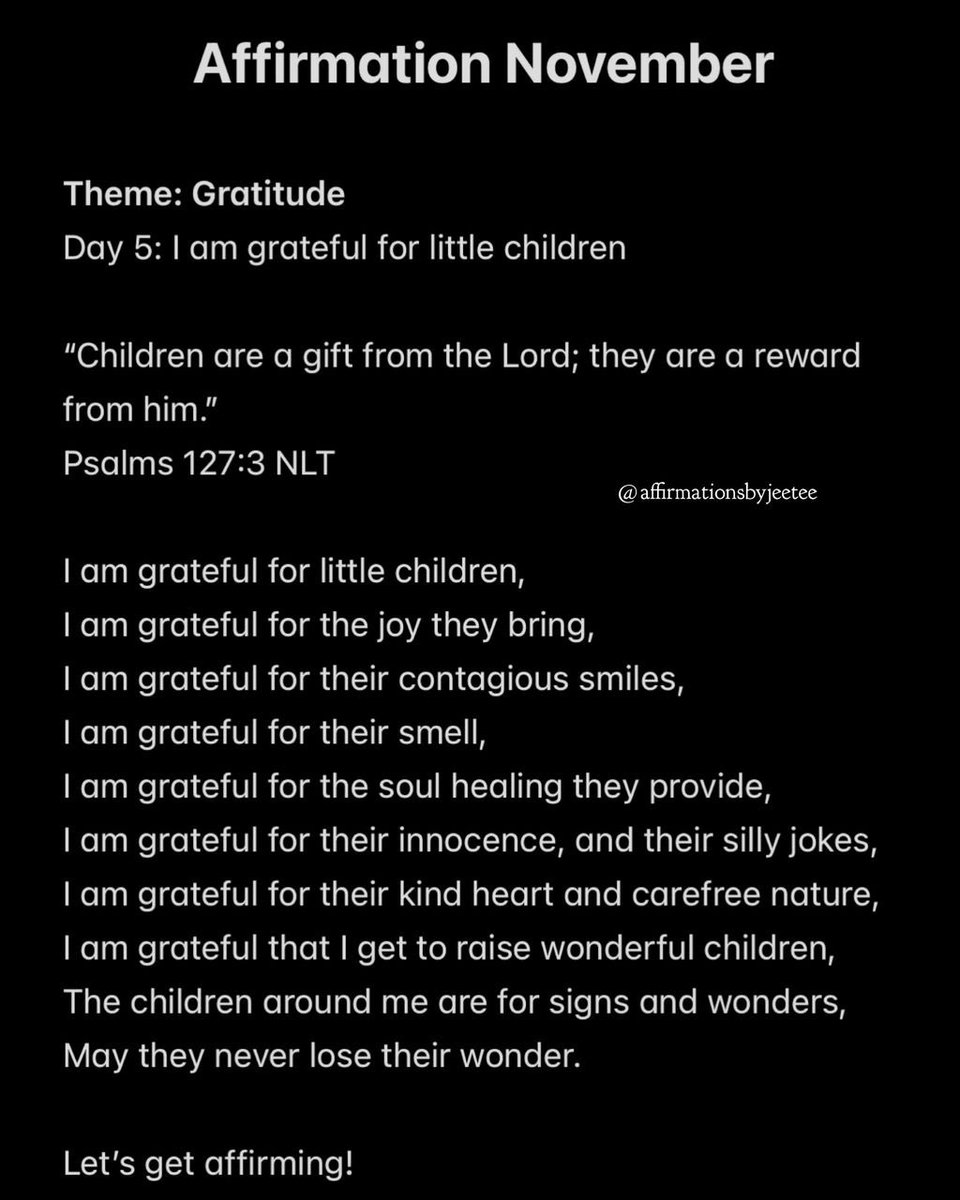 AffirmbyJeetee's tweet photo. Dear Royal,

Challenge: Children bring color into our lives! And for that we are truly grateful. Today do something special with a child or children around you. Give special hugs, share a picture, candy, ice cream with them or just spare a few minutes to either chat https://t.co/tpAhbRVuNd