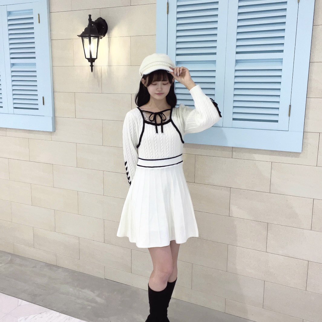 evelyn evelyn バイカラーリボンOP バイカラーフリルニット evelyn