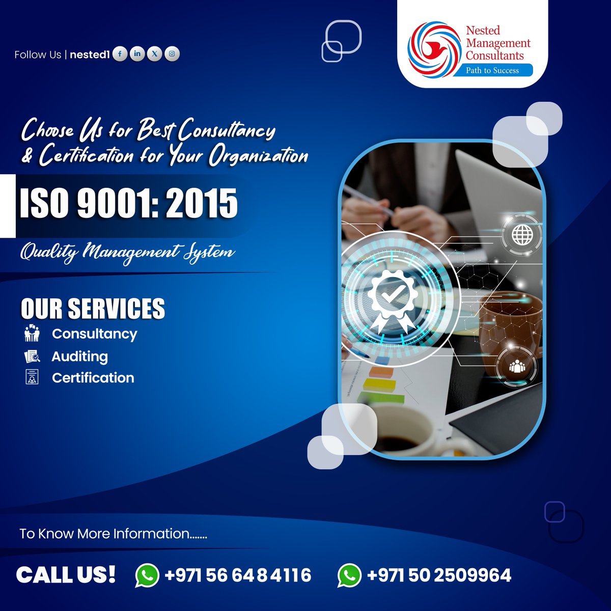 Nested Consultants (@nested1_) on Twitter photo 𝑵𝒆𝒔𝒕𝒆𝒅 𝑴𝒂𝒏𝒂𝒈𝒆𝒎𝒆𝒏𝒕 𝑪𝒐𝒏𝒔𝒖𝒍𝒕𝒂𝒏𝒕𝒔
Choose Us For Best Consultancy & Certification
ISO 9001:2015 QMS
Quality Management System
To Know More Info Call Us!
Call | +971 566484116
Whatsapp | +971 502509964
Email | info@nested-consultants.com 𝑵𝒆𝒔𝒕𝒆𝒅 𝑴𝒂𝒏𝒂𝒈𝒆𝒎𝒆𝒏𝒕 𝑪𝒐𝒏𝒔𝒖𝒍𝒕𝒂𝒏𝒕𝒔
Choose Us For Best Consultancy & Certification
ISO 9001:2015 QMS
Quality Management System
To Know More Info Call Us!
Call | +971 566484116
Whatsapp | +971 502509964
Email | info@nested-consultants.com