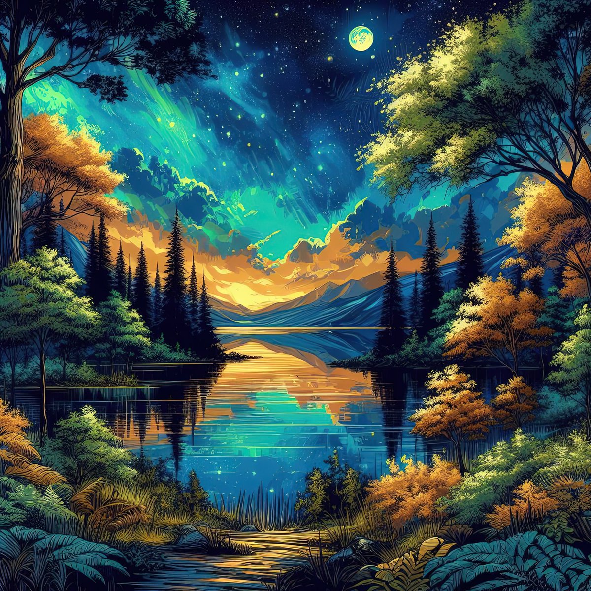 infinit61327782's tweet photo. Natureโs canvas painted by starlight and twilight โจ๐ A tranquil escape into a magical night ๐ฒ๐ซ
#AIArt #DigitalArt #Illustration #InfinityOne22 #Nightscape #NatureMagic #StarrySky #ReflectionLake #TwilightGlow #WildernessBeauty https://t.co/SU1SptTWoC