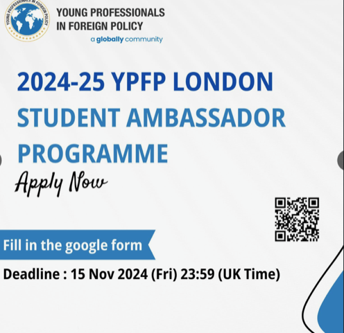 🚀 YPFP London’s Student Ambassador Programme is open for applications🌍 Ready to dive into #ForeignPolicy? Gain hands-on experience, access exclusive mentorship, and build your professional network.

📆Apply by 15 Nov 2024
🔗Visit: wp.me/p23f03-bwk

#StudentAmbassador