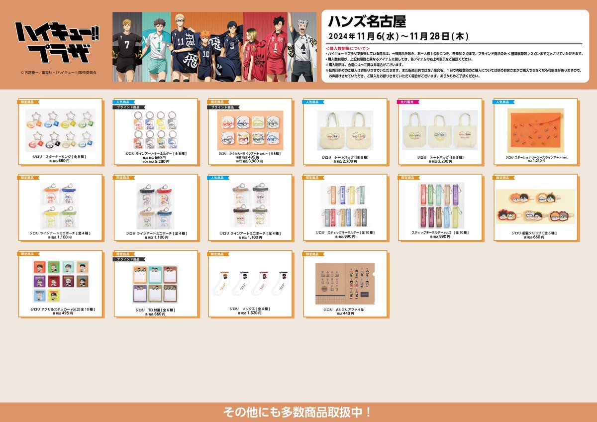 ナツです。(ハイキュープラザの商品) ハンズ名古屋会場】11/6(水)〜11/28(木) ◇お品書き◇ ハイキュー