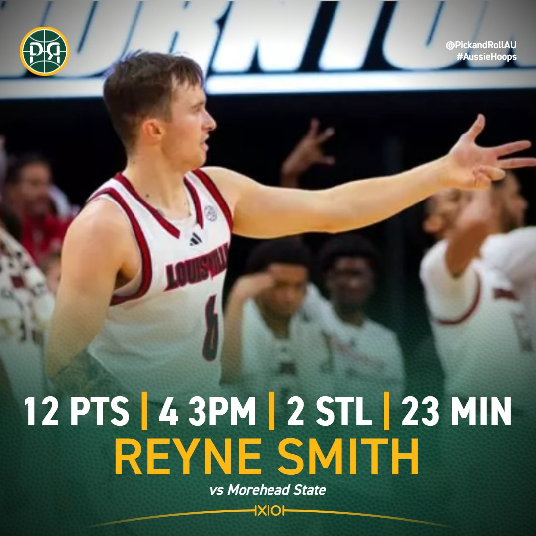 PickandRollAU's tweet photo. Tasmanian @reynesmith made it rain from downtown as he helped power Louisville past Morehead State, 93-45👌
#AussieHoops #NCAAMBB https://t.co/dn1cNdi8Q3